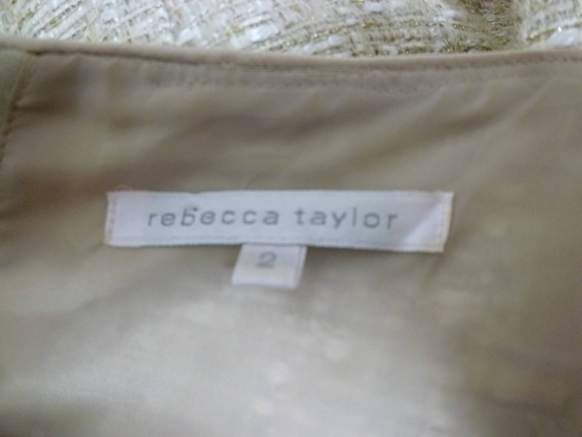 rebecca taylor/レベッカテイラー♪淡ベージュ系ツィード裾レースワンピース2/レナウン半袖膝丈♪323_画像6