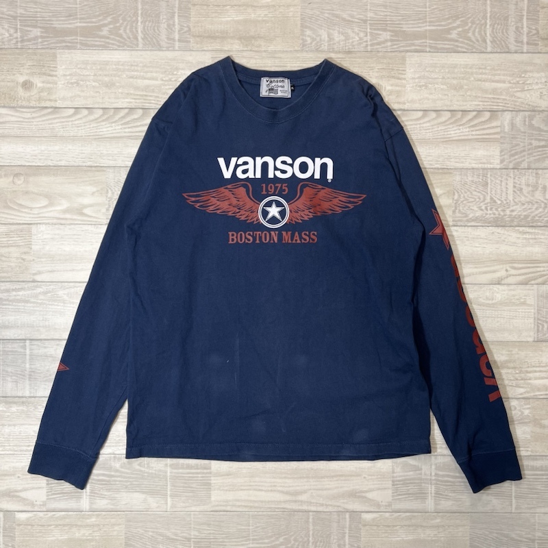 VANSON/バンソン/両面+アームプリント ロングスリーブTシャツ/長袖Tシャツ/ネイビー系/XLサイズ_画像1