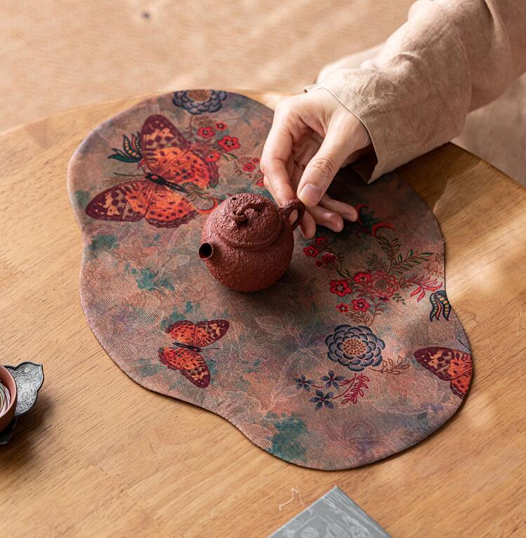 新品 　茶器　茶道具　工夫茶器　　お茶を飲む　道具　ティーマット　下敷き　カップマット　胡蝶