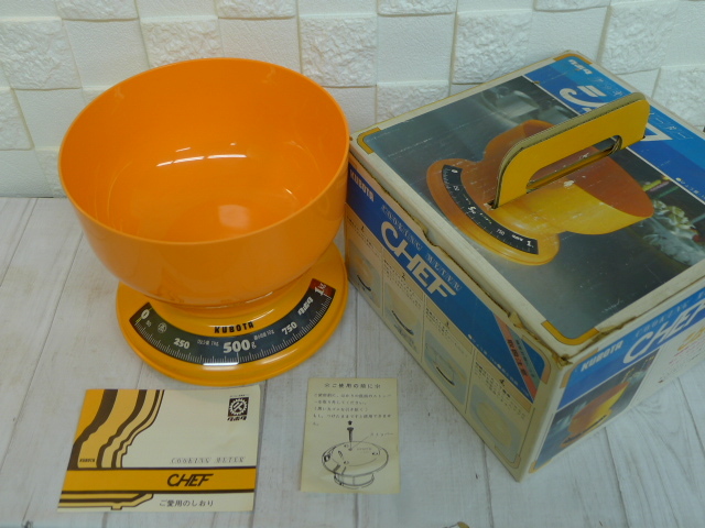 dd244* dead stock Showa Retro pop orange. kitchen scale * rare . bowl type measurement plate * 1. till Kubota /KUBOTA total ./80