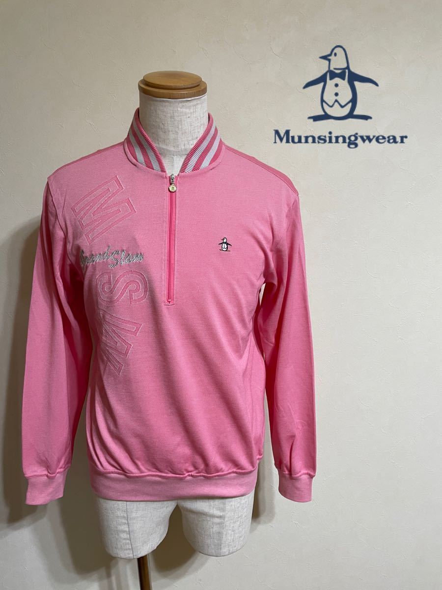 【美品】 Munsingwear golf マンシングウェア ゴルフ ハーフジップ プルオーバー ジャケット 刺繍 トップス サイズM 長袖 ピンク SG5501
