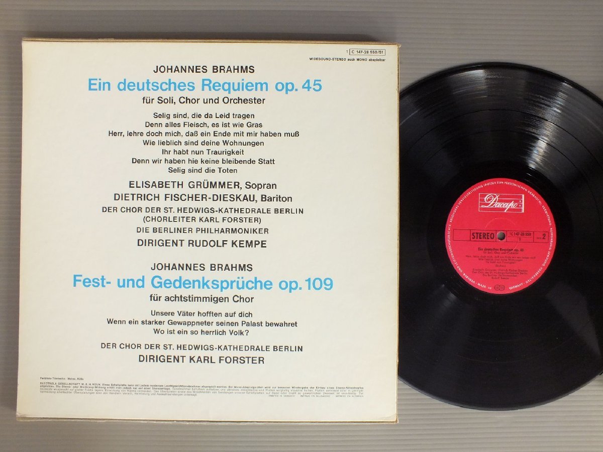 ●独LP RUDOLF KEMPE-ELISABETH GRUMMER-DIESKAU/BRAHMS-EIN DEUTSCHES REQUIEM-FEST-UND GEDENKSPRUCHE●_画像2