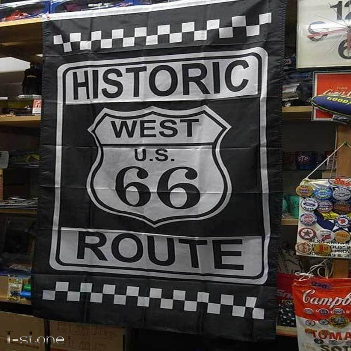 アメリカン雑貨 ビッグフラッグ タペストリー ROUTE66 お洒落 インテリア オールディーズ 存在感抜群 世田谷ベース 男の隠れ家 雰囲気作り_画像1