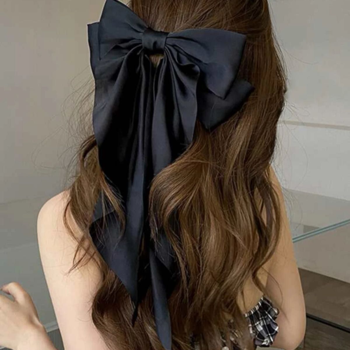 蝶々結びデコレーション フレンチクリップ ウェディング ヘアアクセサリー 髪飾り バレッタ 髪留め ブラック