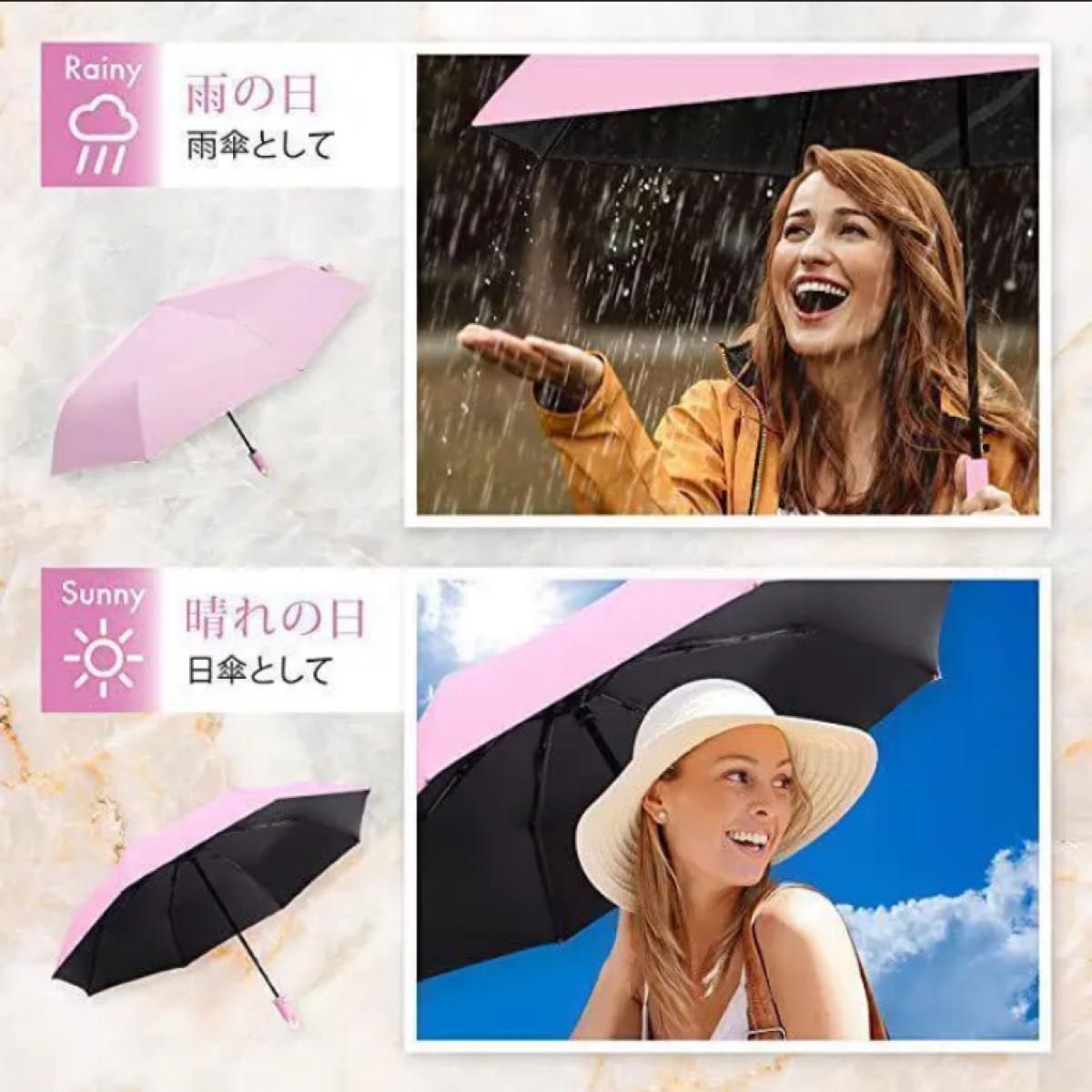 おりたたみ傘 レディース 日傘兼用雨傘 ワンタッチ 紫外線遮蔽率99%以上 遮光率100％ イエロー