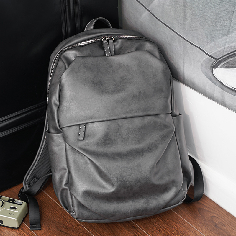 大容量 軽量 A4 リュックサック メンズ PUレザー デイパック 鞄 アウトドア 通学 通勤 旅行 学生 バックパック 灰_画像4