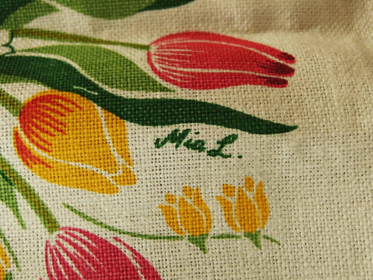  new goods! Northern Europe miscellaneous goods Sweden made Vintage table runner, Cross [FROSO] ( tulip,linen100%,Mia ljungkvist)