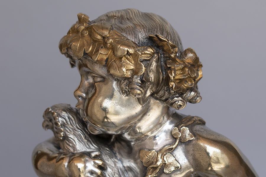 《フランスアンティーク》シルバープレート　子供のサテュロス ブロンズ像