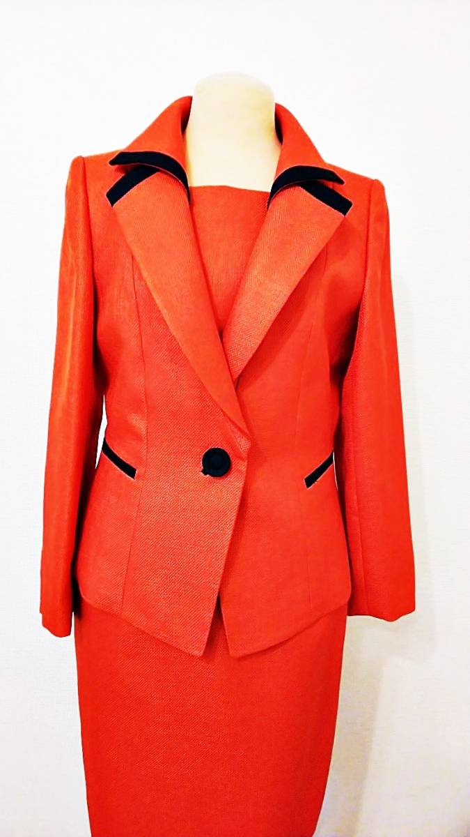 美品　Amis-Deux ドゥザミ　ジャケット スーツ セットアップ 38 セレモニー パーティー ジャケット スカート　赤　オレンジ　黒　_画像2