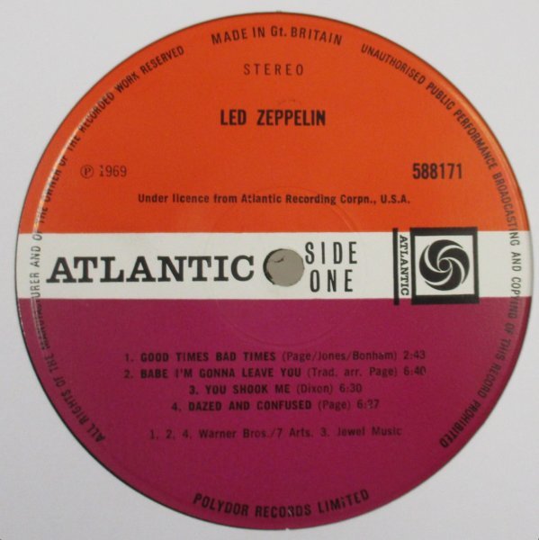 ☆彡 英國盤 Led Zeppelin [ UK '69 Atlantic 588171 修正マトSIDE 1 のみ ]Warner Bros./7 Arts one line publishing credit_画像5