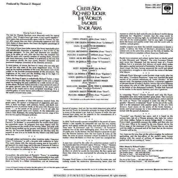 [CD/Sony]ヴェルディ:清きアイーダ(歌劇「アイーダ」より)他/R.タッカー(t)&N.サンティ&ウィーン国立歌劇場管弦楽団 1960-1967_画像2