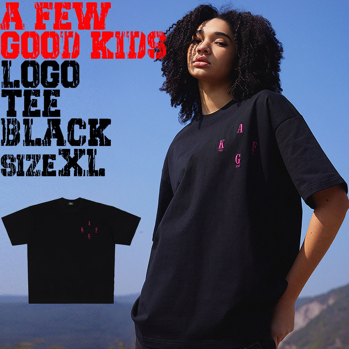 【 A FEW GOOD KIDS 】 AFGK 正規品 男女兼用 ユニセックス ビッグサイズ ストリート系 ロゴ 刺繍 Tシャツ LOGO TEE ブラック L