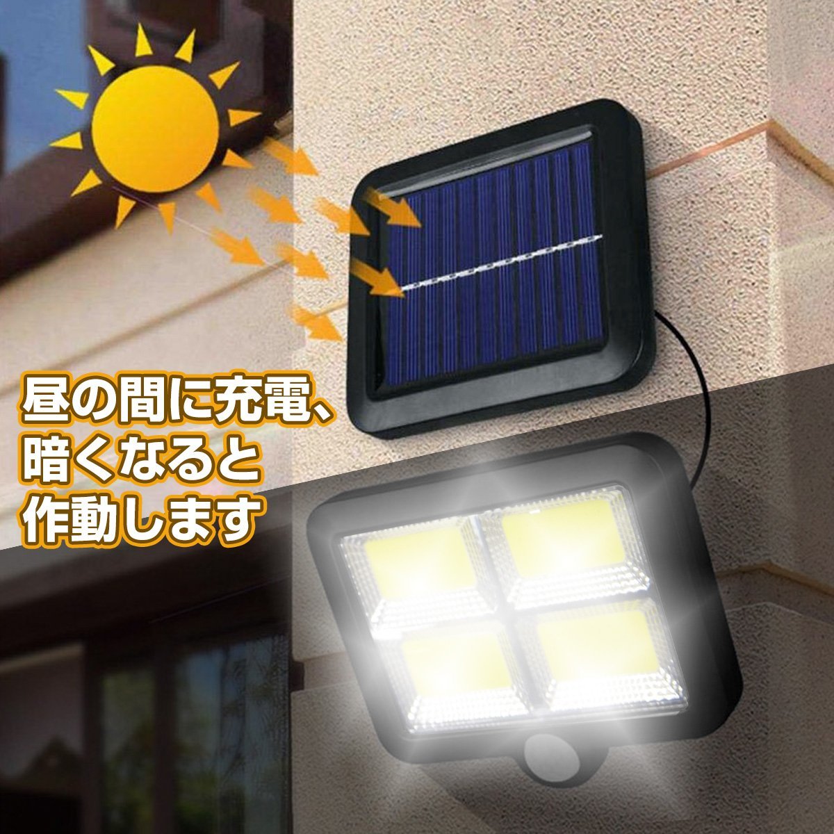 人感センサーライト 1個 パネル分離式 ソーラー充電 高輝度128COB 角度調整可 (4)/21_画像2