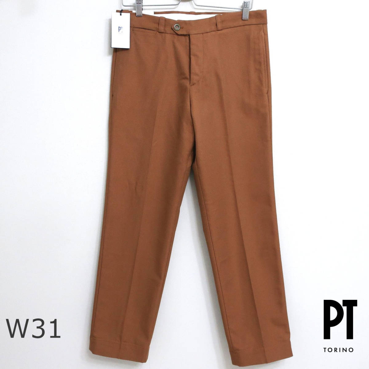  новый товар не использовался PT TORINO мужской брюки из твила Trend свободно распорка слаксы брюки PT01 итальянский Brown чай цвет W31 M размер 