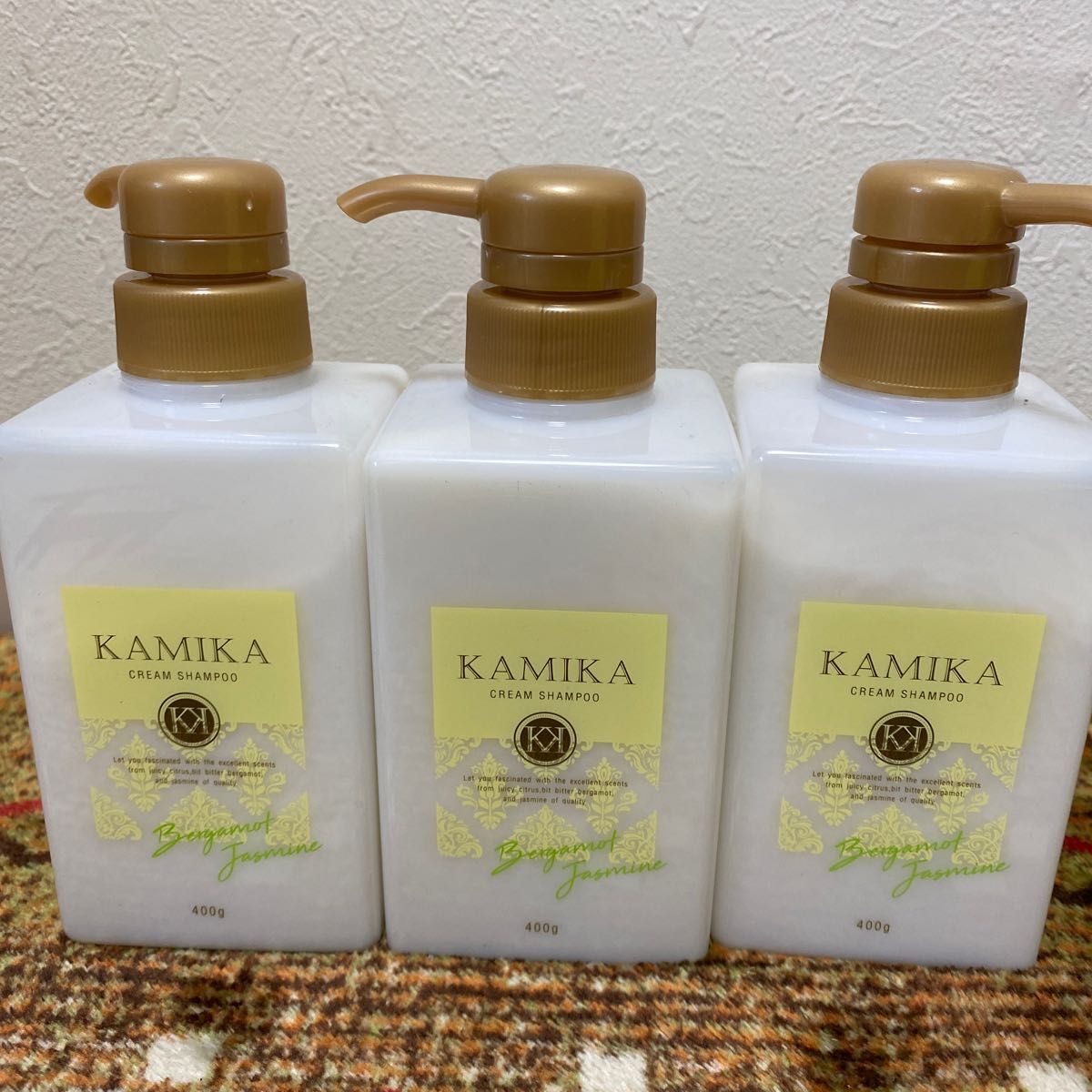 KAMIKA クリームシャンプー ベルガモットジャスミンの香り ポンプ 400g×3本セット