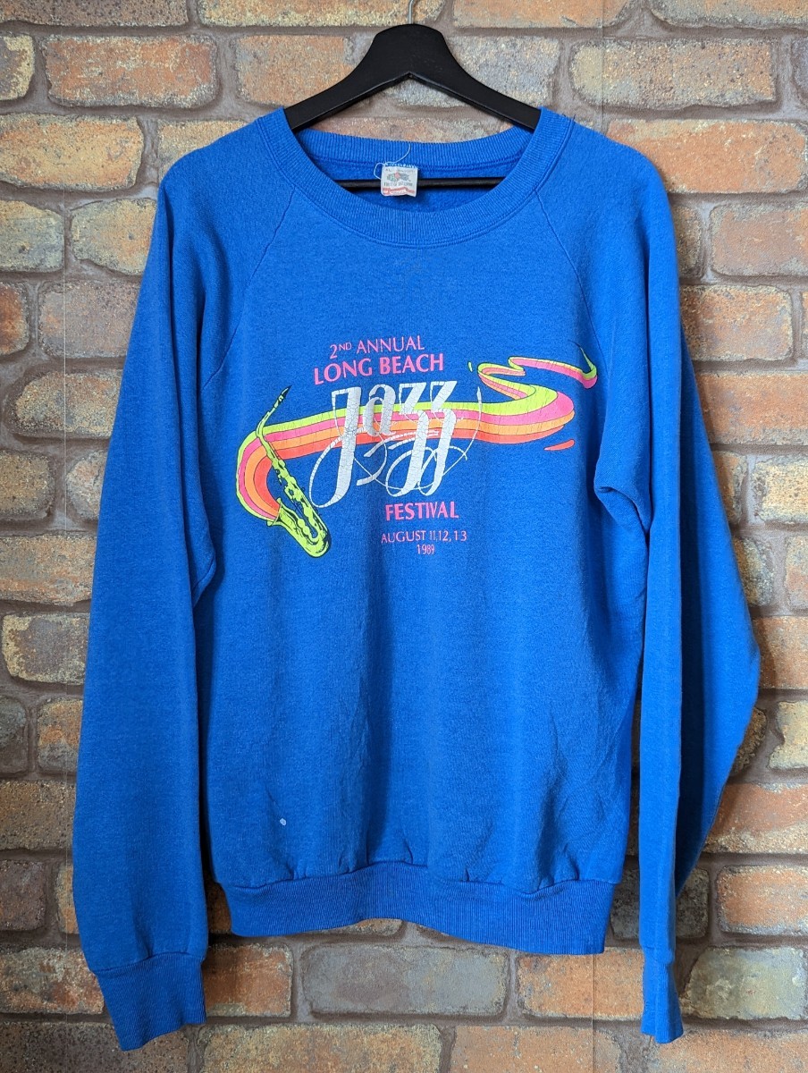 ☆80年代☆ FRUIT OF THE LOOM スウェット トレーナー ブルー JAZZ XLサイズ ビンテージ オールド ジャズ フルーツオブザルーム