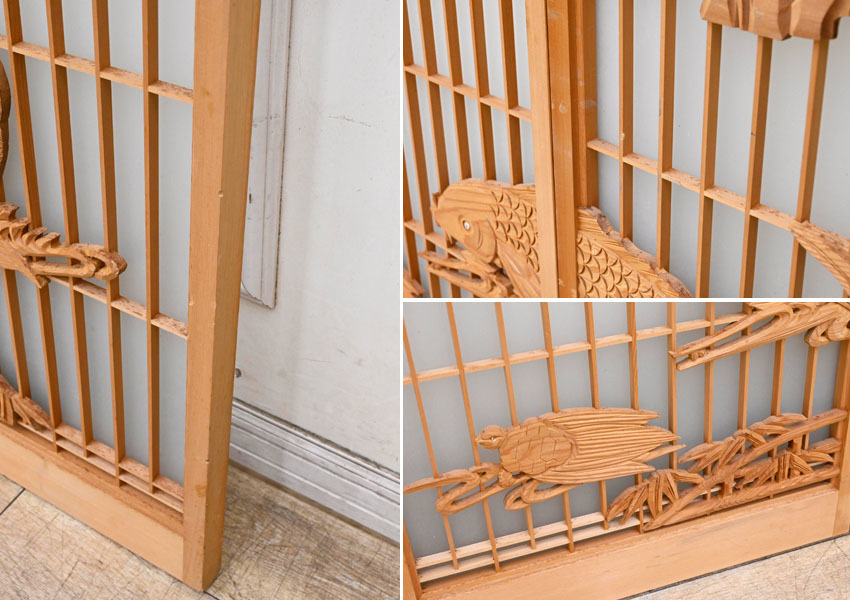 MD04 アンティーク 昭和レトロ 古い 職人技 格子 木製 彫刻 窓枠 欄間