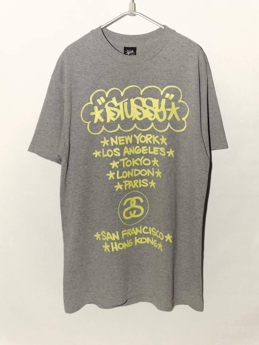 【eric haze】stussy Tシャツ エリックヘイズ ワールドツアー グレー M グラフィティ ステューシー