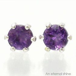 愛用 3mm 2月誕生石 アメジスト 一粒ピアス k18ゴールド アクセサリー