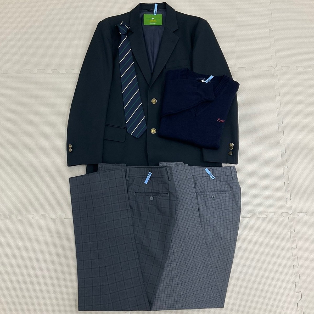 US724 (中古) 広島県 呉工業高等専門学校 男子学生服 5点セット /指定品/170A/M/W70/ブレザー/セーター/ズボン/ネクタイ/夏冬/制服/学生服/