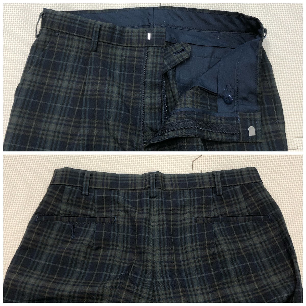 (Y)M705 (中古) 山形県 山辺町立 山辺中学校 男子学生服 夏ズボン 3点 /W67/丈90/W70/丈93/W70/丈105/kanko/紺緑チェック柄/制服/中学校