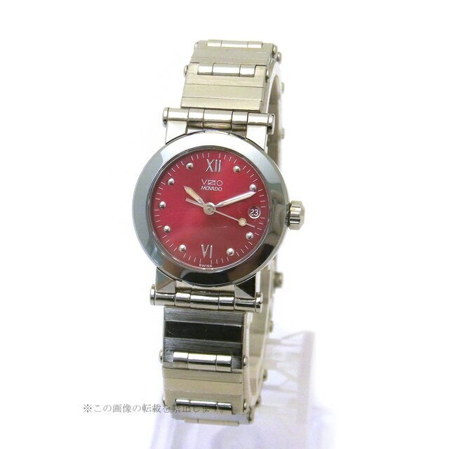【セール価格】モバード ヴィジオ(MOVADO VIZIO) レッド文字盤 腕時計 QZ クォーツ デイト表示 レディース 送料880円