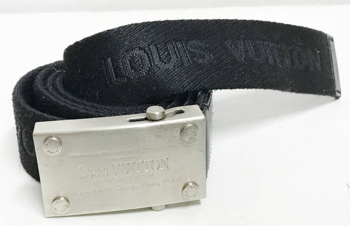 LOUIS VUITTON ルイヴィトン サンチュールベンガルベルト ブラック 85/34 M9801 ロゴ キャンバス ガチャベルト スペイン製
