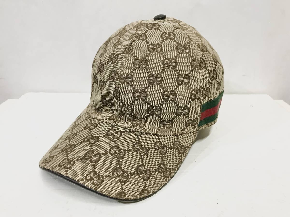イタリア製 GUCCI グッチ オリジナルGGキャンバス ベースボールキャップ ベージュ シェリーライン 帽子 200035-204891