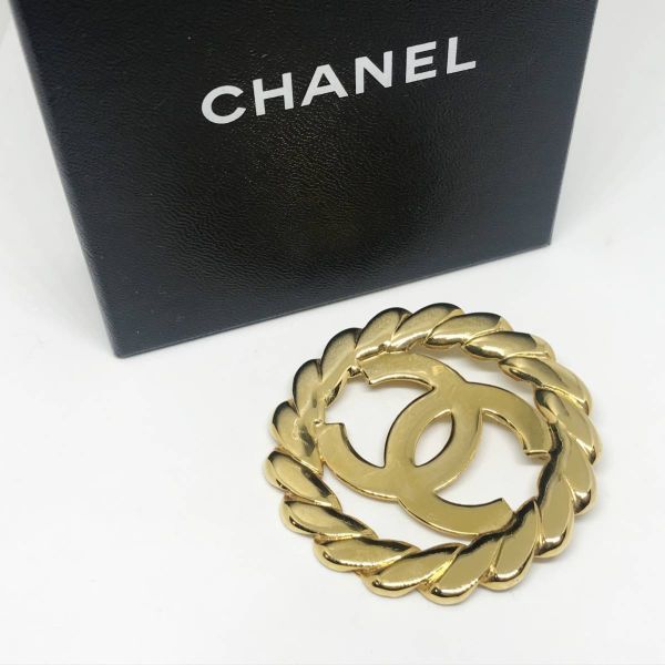  новый товар не использовался Old Chanel CHANEL здесь Mark Gold 93A большой размер брошь COCO GOLD Circle иен leaf 