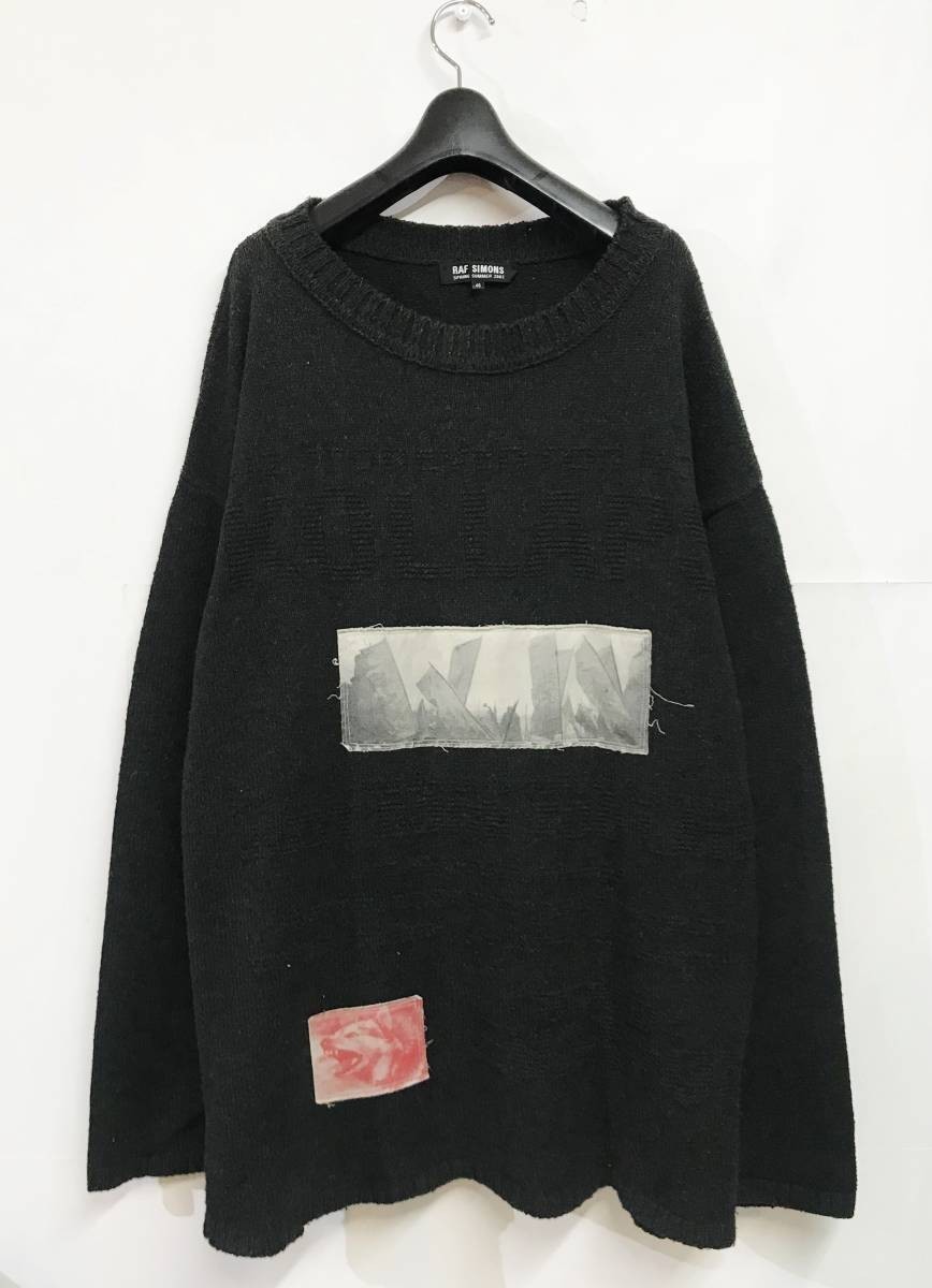 希少 RAF SIMONS 2002 "RIOT RIOT RIOT" ラフシモンズ KOLLAPS ビッグシルエットニット 46 黒 テロ期 ビンテージ アーカイブ_画像1