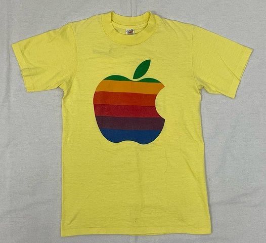 70’s 米国製 ヘインズ Hanes ビンテージ Apple アップル Tシャツ レインボーアップルロゴ R T.Mなし イエロー サイズS [l-0617]_画像2