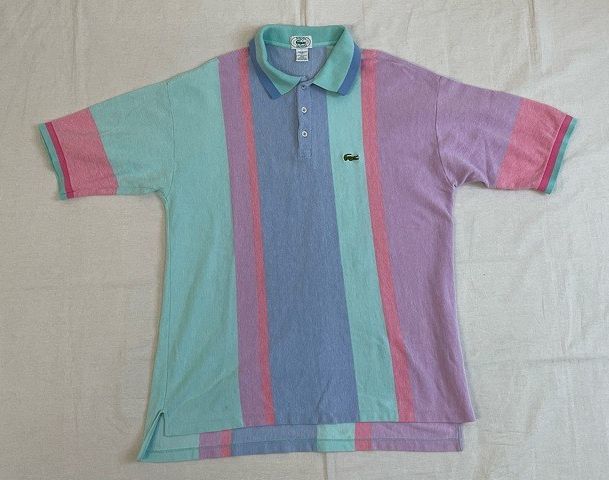 アメリカ生地 ドミニカ製 90's ビンテージ ラコステ IZOD LACOSTE ポロシャツ マルチカラー パステル 綿100% 大き目 サイズL [ta-0690]_画像2