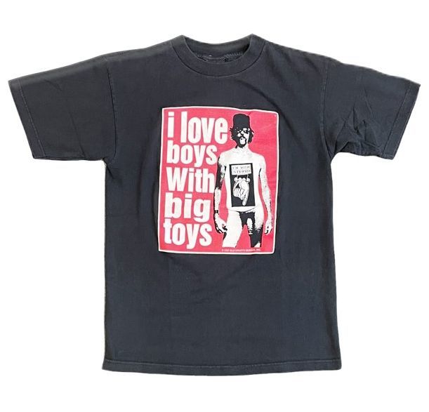 90’s 米国製 BLACK LABEL オールドゴースト Old Ghost Tシャツ i love boys with big toys ブラック サイズM [l-0619]