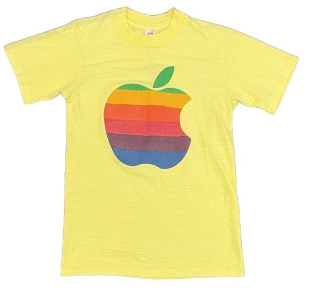 70’s 米国製 ヘインズ Hanes ビンテージ Apple アップル Tシャツ レインボーアップルロゴ R T.Mなし イエロー サイズS [l-0617]_画像1