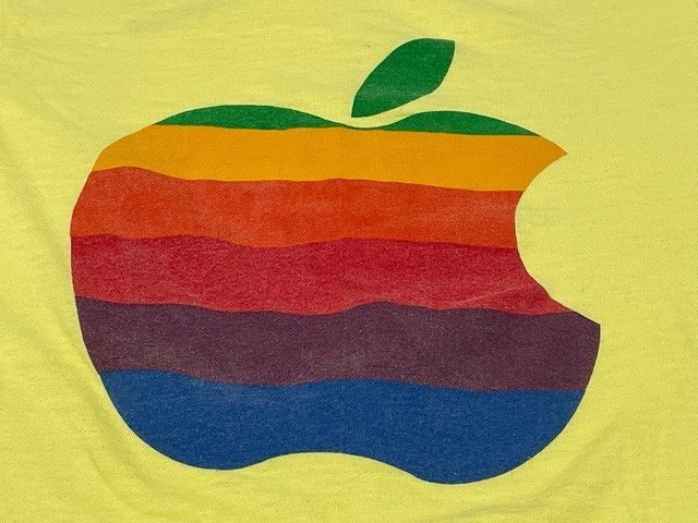 70’s 米国製 ヘインズ Hanes ビンテージ Apple アップル Tシャツ レインボーアップルロゴ R T.Mなし イエロー サイズS [l-0617]_画像6