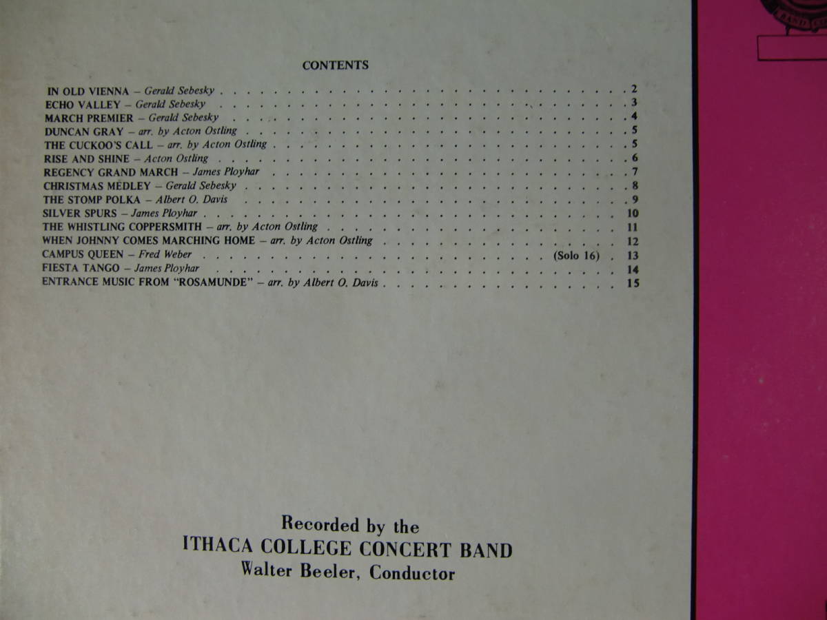 Ithaca College Concert Bandisaka* колледж * концерт * частота / Play Away - Conductor Walter Beeler - 1972 -