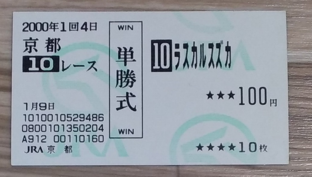 単勝的中馬券　ラスカルスズカ　2000年万葉ステークス　現地購入　JRA_画像1
