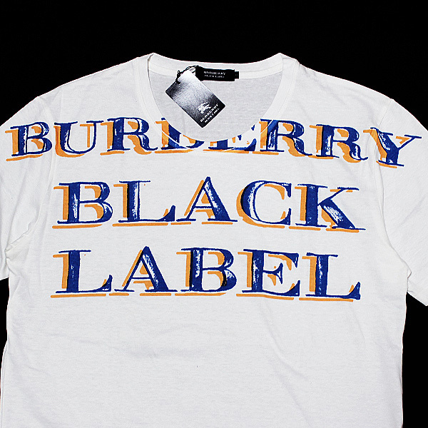  postage 185 jpy V new goods 3(L)[ made in Japan ] Burberry Black Label BIG Logo print T-shirt short sleeves shirt white #BURBERRY BLACK LABEL cut and sewn 