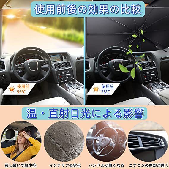 サンシェード 車 フロント 車用サンシェード サンシェード車 軽自動車 傘式サンシェード 折り畳み式 収納ケース付き 遮熱 遮光 日焼け対策_画像2