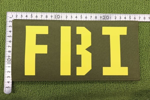 PA16胸背中用新品 FBI 連邦捜査局 パッチ シングルステッチ ダブルマジックテープ 両面 ベルクロ ODオリーブドラブxイエロー 25x11.5cm_画像2