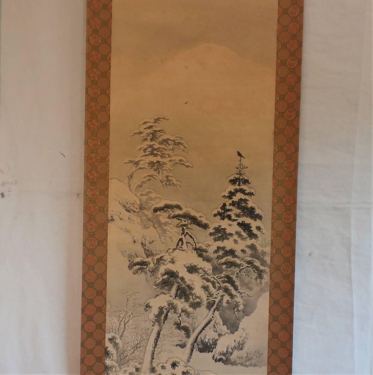  snow scenery deep mountain snow . map silk book@ autograph .. axis Japanese picture old .M Mt Fuji old tree winter scenery picture landscape map antique 