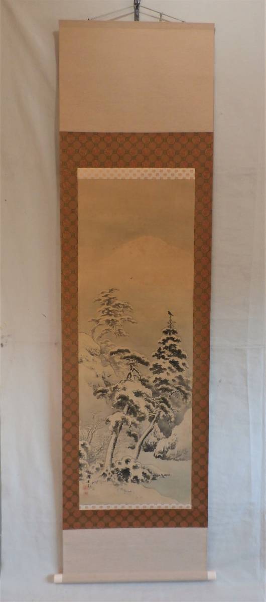  snow scenery deep mountain snow . map silk book@ autograph .. axis Japanese picture old .M Mt Fuji old tree winter scenery picture landscape map antique 