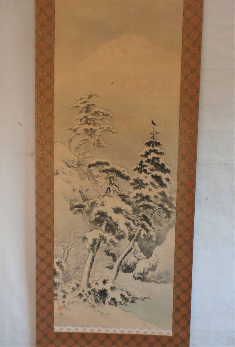  snow scenery deep mountain snow . map silk book@ autograph .. axis Japanese picture old .M Mt Fuji old tree winter scenery picture landscape map antique 