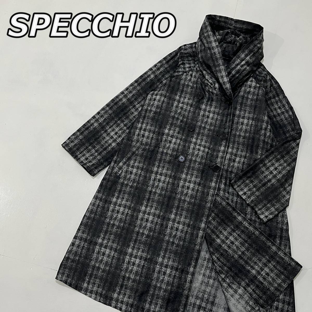 SPECCHIO】スペッチオ チェック柄 フードカラー ダブル Aライン コート
