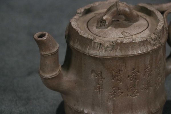 人気ショップ ヤフオク! - 「紫砂彫 竹節提梁紫砂茶壺 鳳年銘 清時代