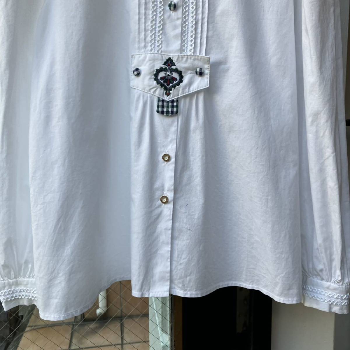 イギリス古着 blouse vintage shirt チロリアンブラウス ブラウス シャツ 長袖 半袖 長袖シャツ 白シャツ LV767_画像5