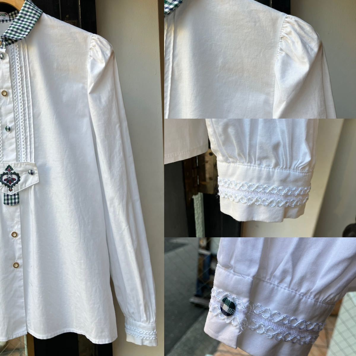 イギリス古着 blouse vintage shirt チロリアンブラウス ブラウス シャツ 長袖 半袖 長袖シャツ 白シャツ LV767_画像8