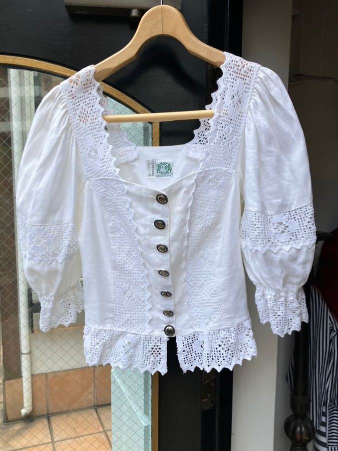  Англия б/у одежда blouse vintage shirt тирольский блуза блуза рубашка рубашка с коротким рукавом белый рубашка LV772