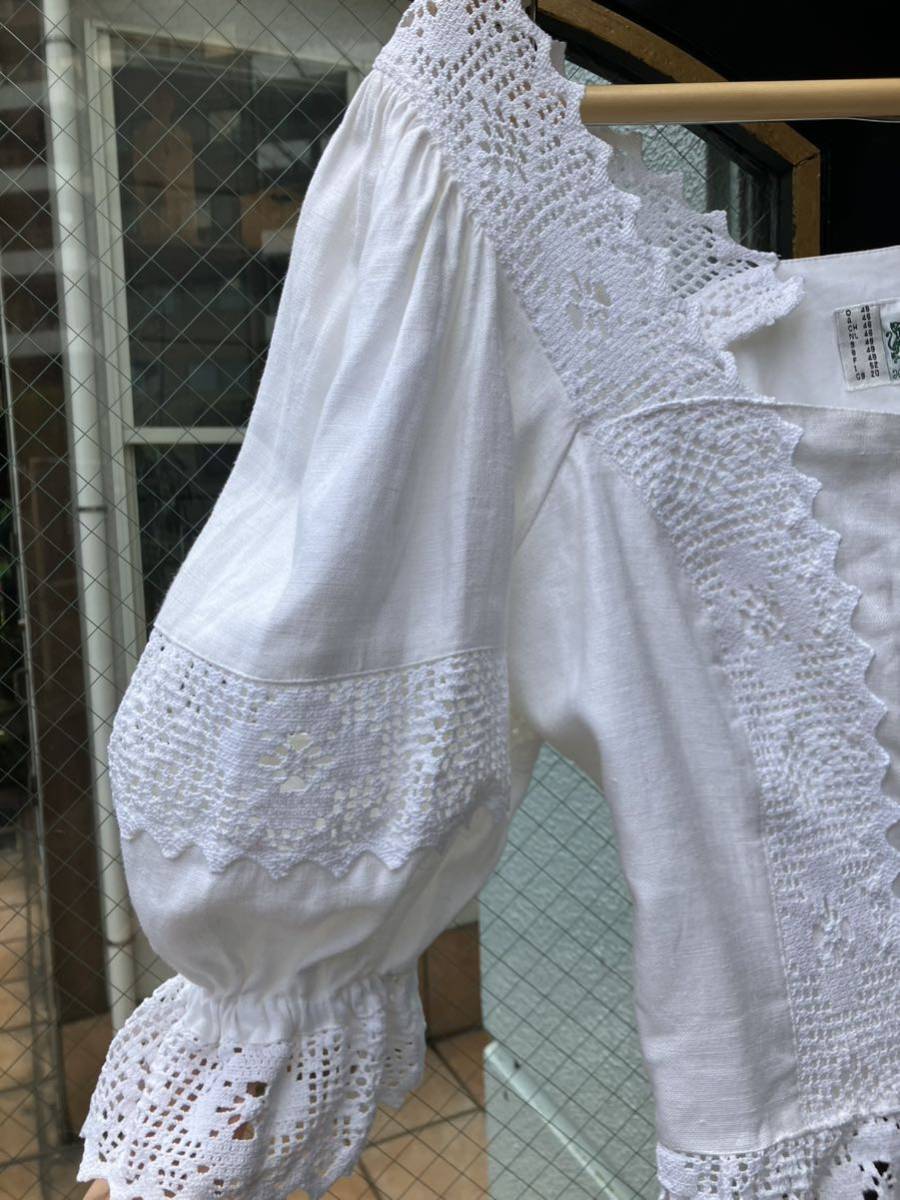  Англия б/у одежда blouse vintage shirt тирольский блуза блуза рубашка рубашка с коротким рукавом белый рубашка LV772