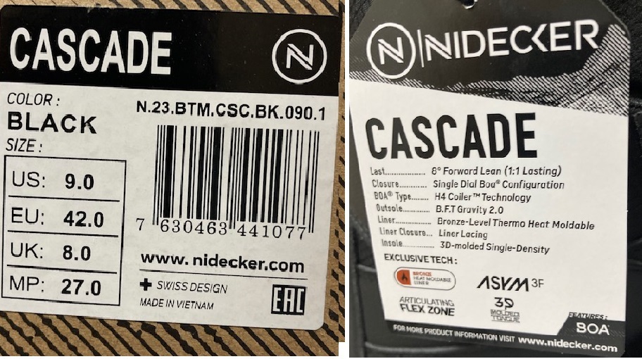 2023 NIDECKER ナイデッカー CASCADE カスケード BLACK 27cm